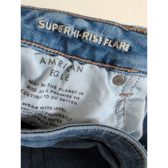 American Eagle Jeans Women Size 14* (32x30) Super Hi-Rise Flare Medium Wash - Picture 5 of 10